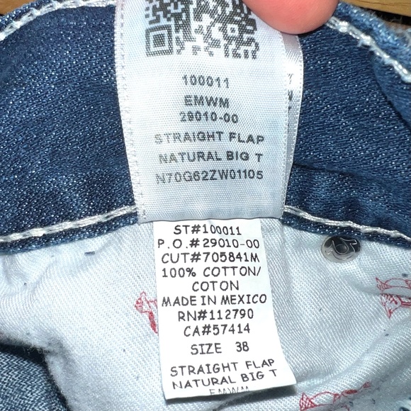 🚫SOLD! 👖|•TRUE RELIGION•| Straight Flap Natural Big T Jeans 38x33👖 - Picture 11 of 14